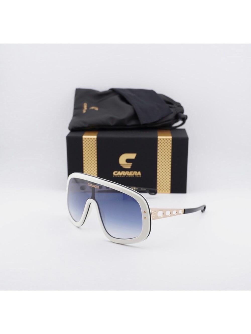 NEW!!! Carrera FLAGLAB17 0B4E08 Oversized Shield Sunglasses in White Authentic